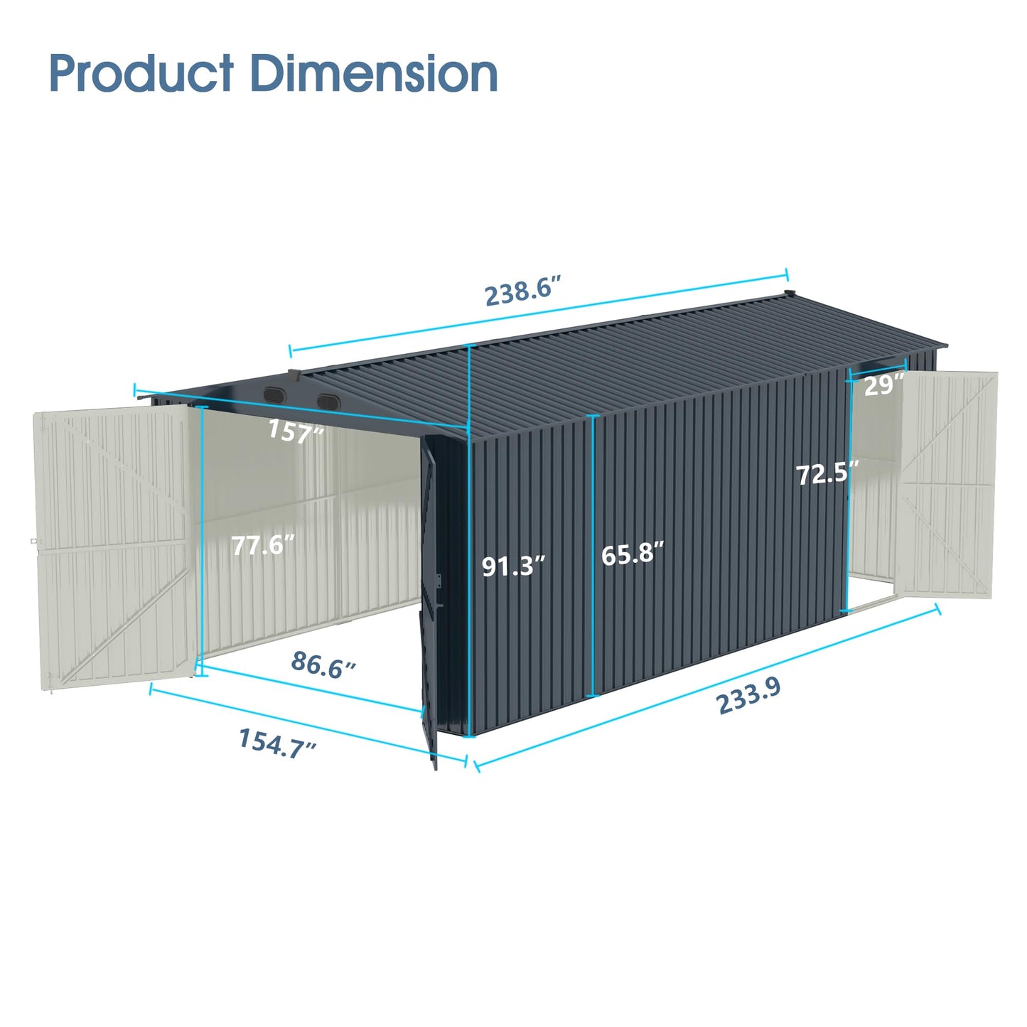 RITSU Abri de rangement extérieur en métal 20 x 13 pieds, grand hangar de rangement utilitaire pour jardin avec 2 portes et 4 aérations, auvent de voiture en métal pour voiture, camion, vélo, poubelle, outil, tondeuse à gazon 20 x 13 pieds 