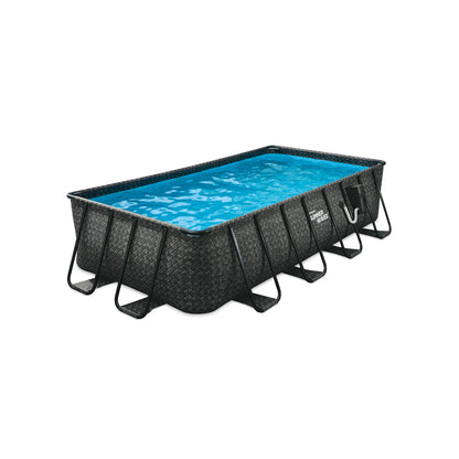 Summer Waves 16 Foot Long 42 Inch Deep Outdoor Above Ground Rectangular Swimming Pool with Dark Herringbone Elite Frame, Filter Pump, and Ladder