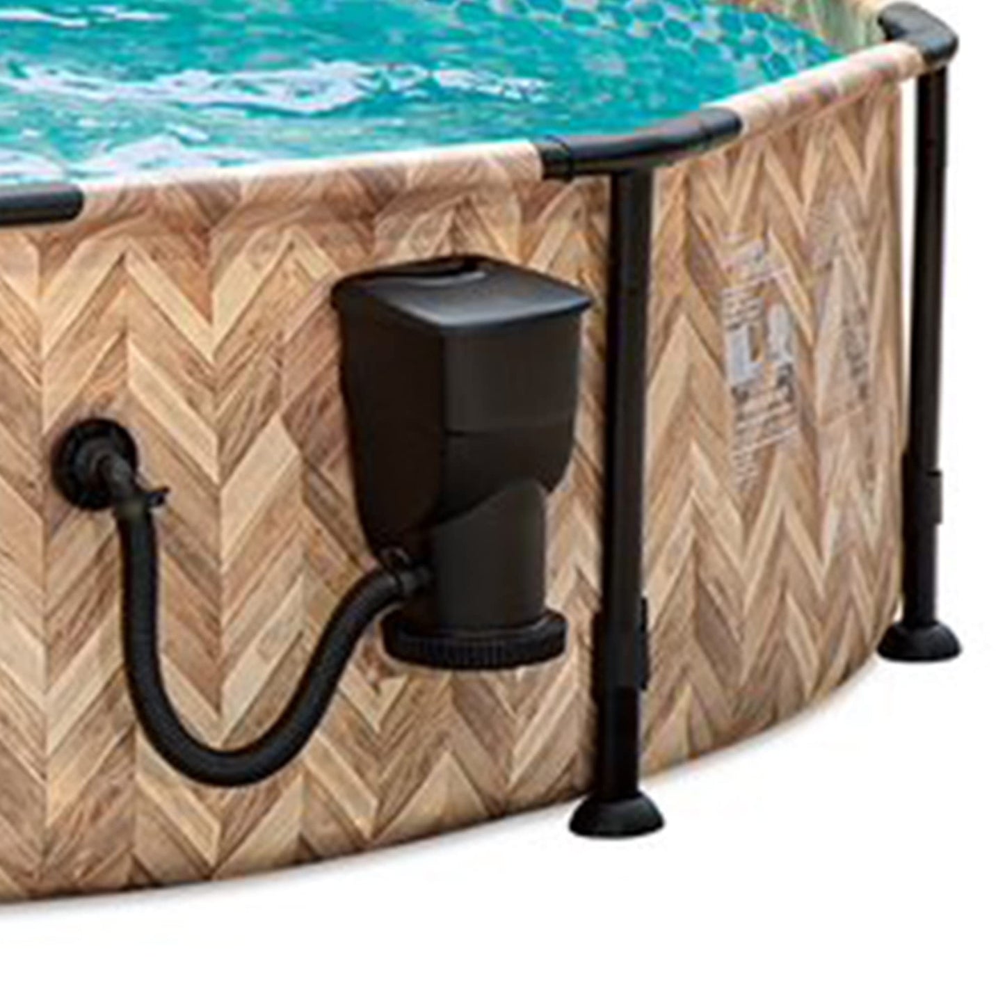 Summer Waves Oak Herringbone Elite 12' x 30" Outdoor Backyard Round Frame Above Ground Swimming Pool Set with Filter Pump, Cartridge, and Repair Patch