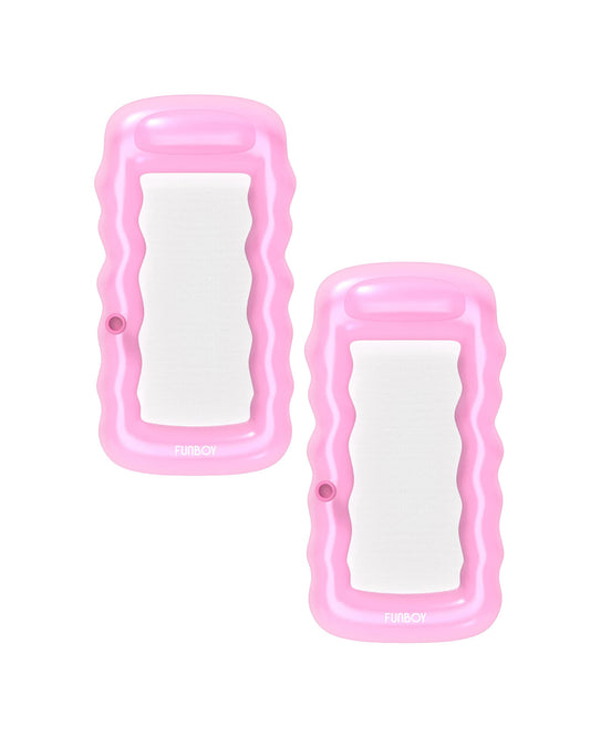 FUNBOY Flotteur géant gonflable de luxe en maille rose clair pour hamac d'eau, parfait pour une fête à la piscine en été, lot de 2 chaises longues en maille rose.