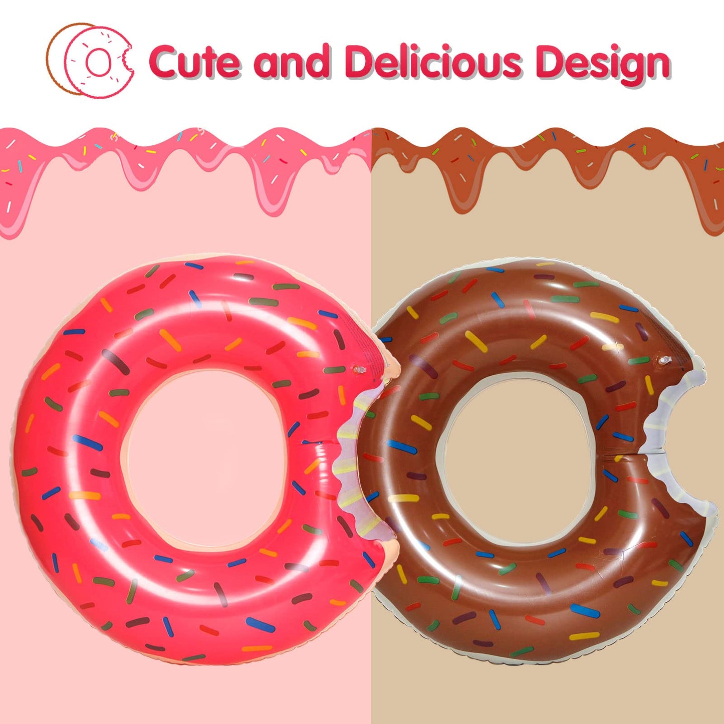 DMAR Donut Pool Floats Donut Pool Floatie Donut Tube Pool Donut Pool Float Donut Gonflables Donut Tube Intérieur Donut Pool Floatie Donut Anneau de Piscine Donut Anneau de Natation pour Piscine de Plage #9 Lot de 2 (Rose et Marron 41in)