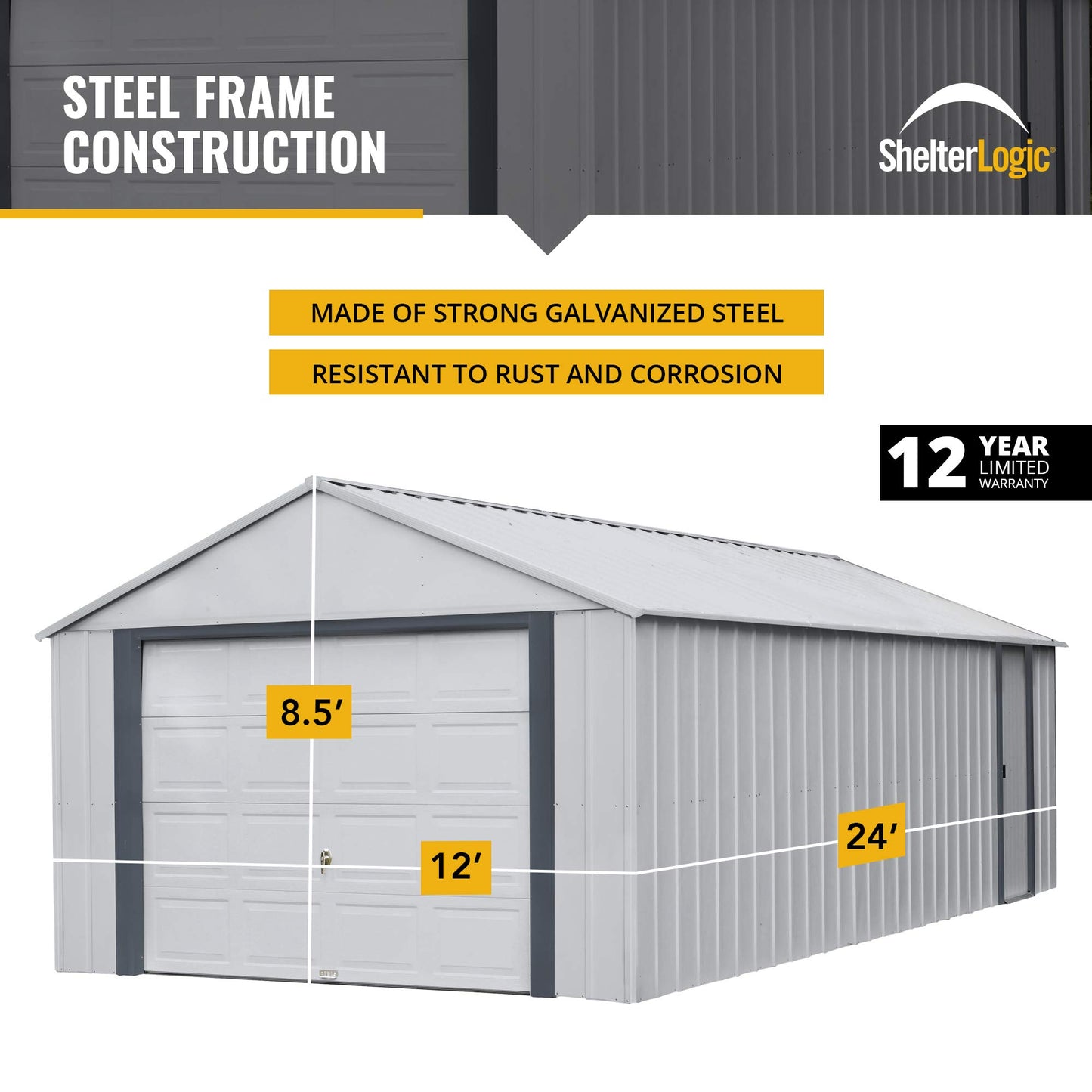 Arrow Shed 12' x 24' Garage Murryhill Murs extra hauts en acier galvanisé Bâtiment de stockage préfabriqué, 12' x 24', Gris flûte 12' x 24' 