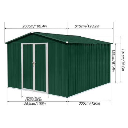 Lyromix 10' × 8' Metal Outdoor Storage Shed with Door & Lock, Waterproof Garden Storage Tool Shed with Base Frame for Backyard Patio, Dark Green 10×8 FT