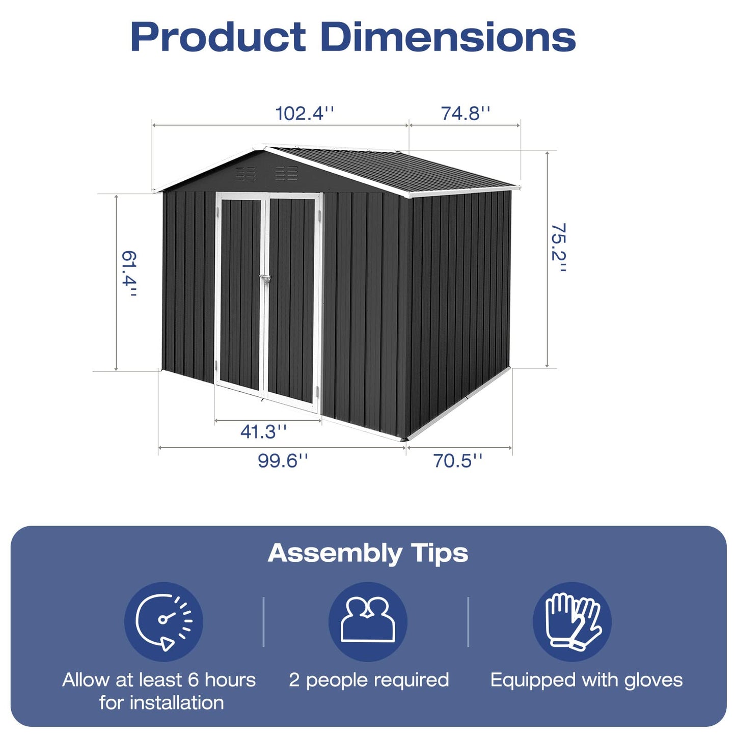 Lyromix 8' × 6' Metal Outdoor Storage Shed with Door & Lock, Waterproof Garden Storage Tool Shed with Base Frame for Backyard Patio, Black 8*6 FT