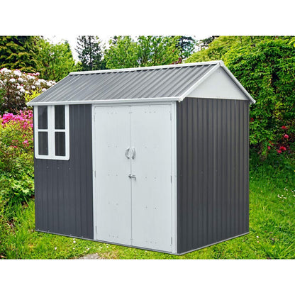 Hanover Nordic Storage Shed with Window | Galvanized Steel | Sliding Bolt Lock | 6-Ft. x 8-Ft. x 7-Ft. | Dark Gray | HANNORDICSHD-GW Steel Nordic Storage Shed