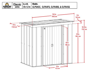 Arrow Shed Classic 6' x 4' Hangar de rangement extérieur cadenassable en acier, charbon de bois 6' x 4' 