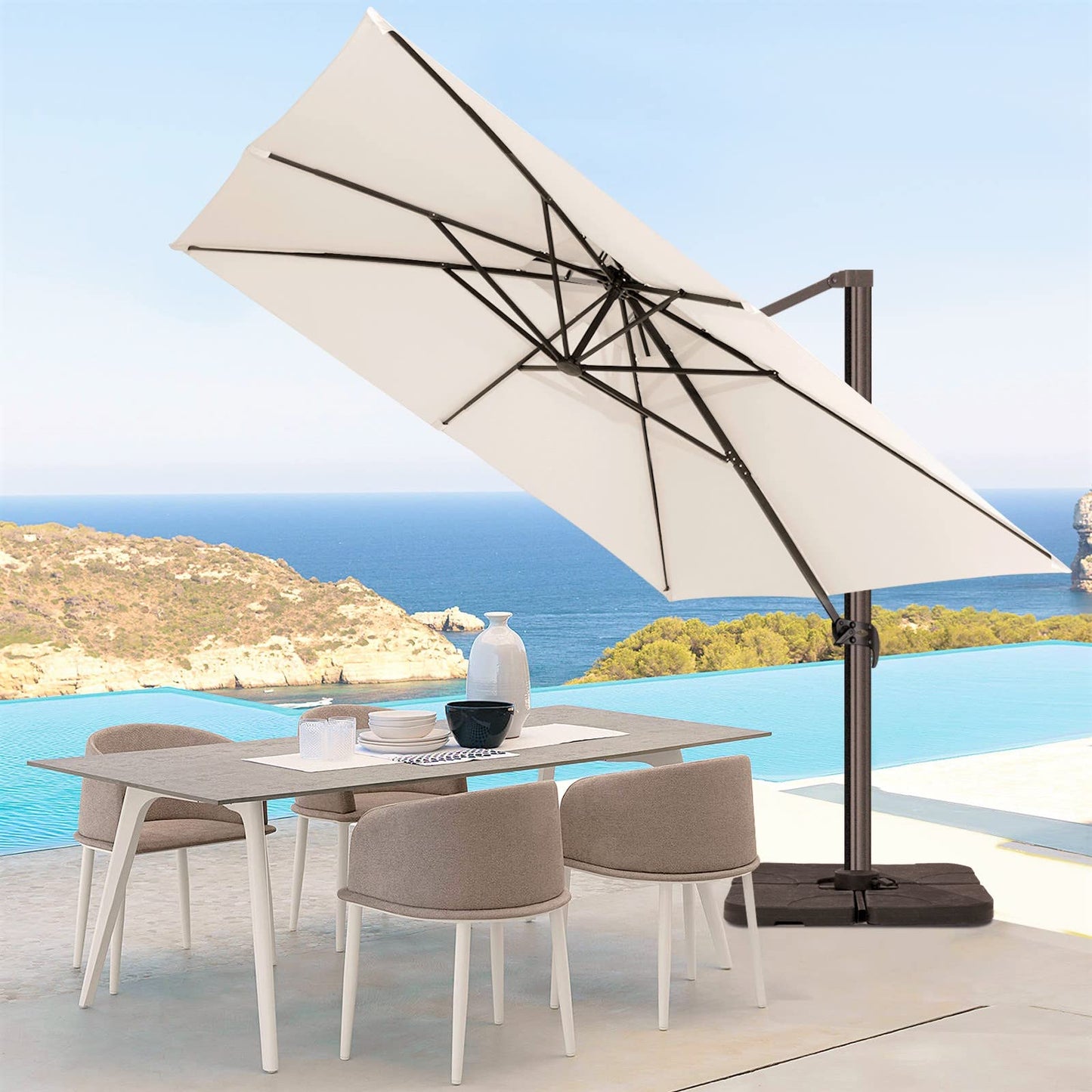 Parasol de patio en porte-à-faux carré 9 pieds blanc crème 