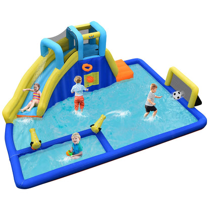 BOUNTECH Toboggans aquatiques gonflables pour enfants, parc aquatique géant 6 en 1 pour s'amuser en plein air avec piscine à éclaboussures de football aquatique, toboggans gonflables gonflables pour enfants et adultes, cadeaux de fête sans souffleur d'air