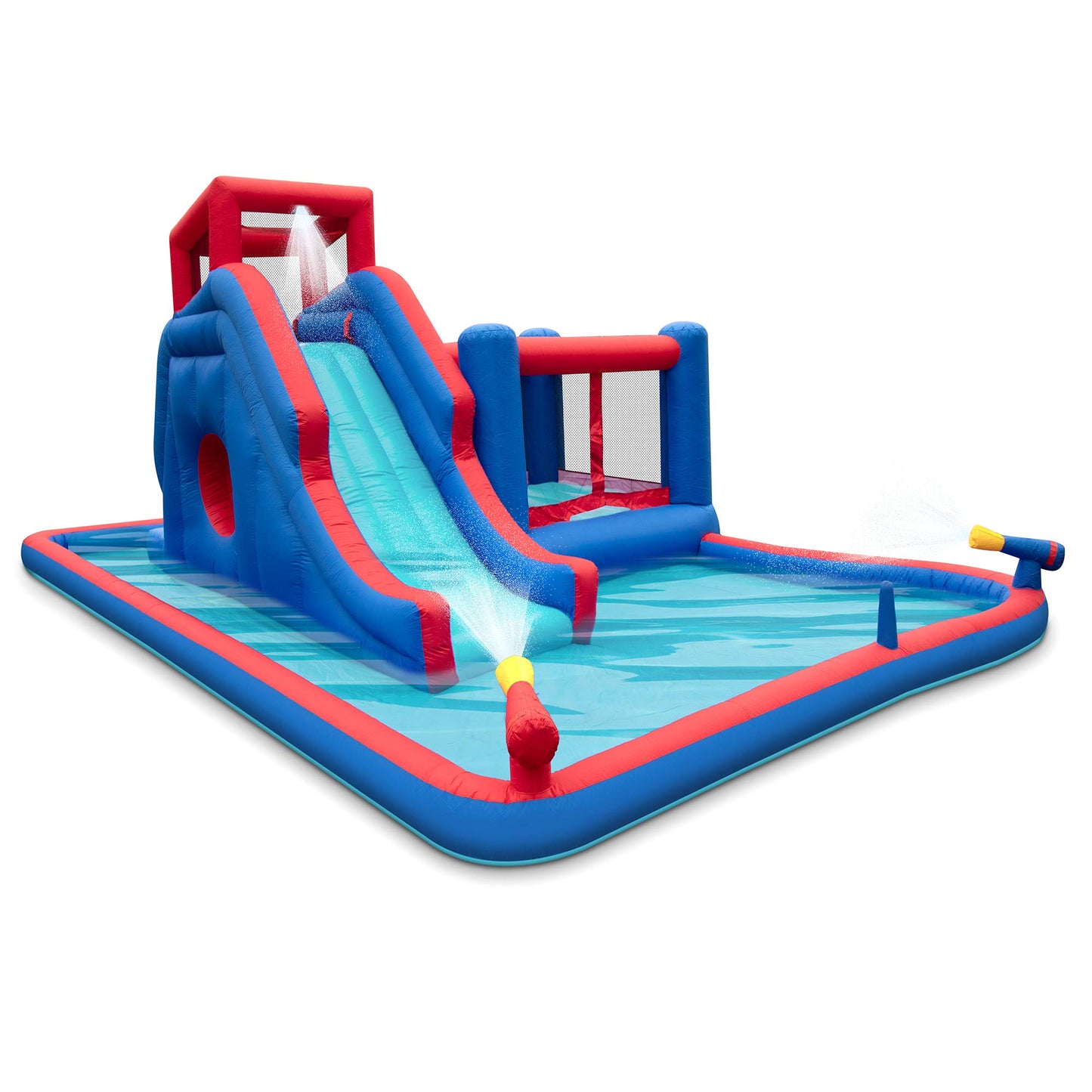 Sunny & Fun 2-in-1 Bounce & Blast Inflatable Water Slide Park – Heavy-Duty for Outdoor Fun - Climbing Wall, Slide, Bouncer & Splash Pool – Easy to Set Up, Included Air Pump & Carrying Case