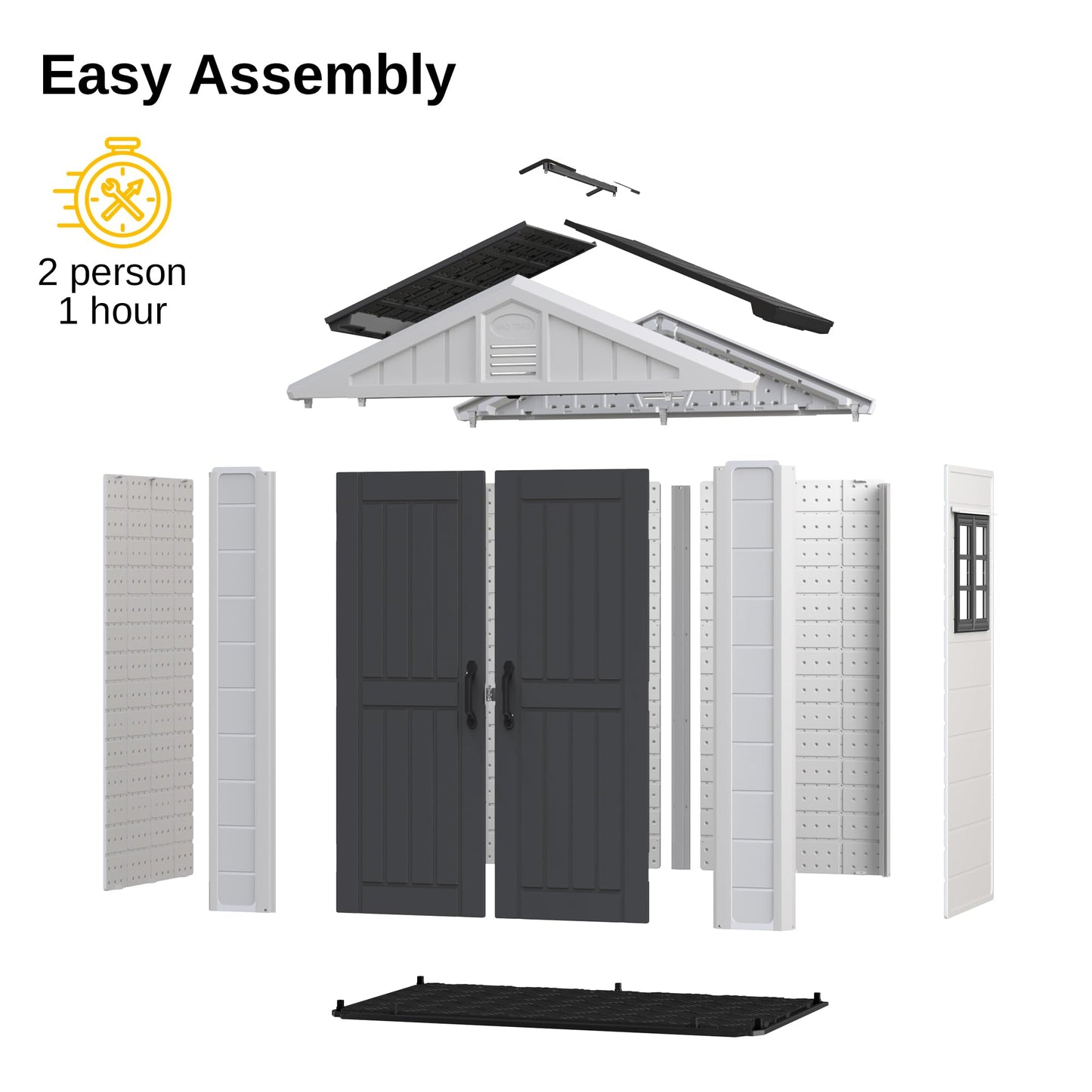 EAST OAK Abri de rangement extérieur en résine imperméable avec fenêtre, 152 pieds cubes, abri de maison extérieur pour meubles de patio, tondeuse à gazon, vélo, 7 × 4 × 8,2 pieds 