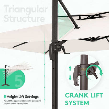 Parasol de patio en porte-à-faux carré 10 pieds blanc crème 