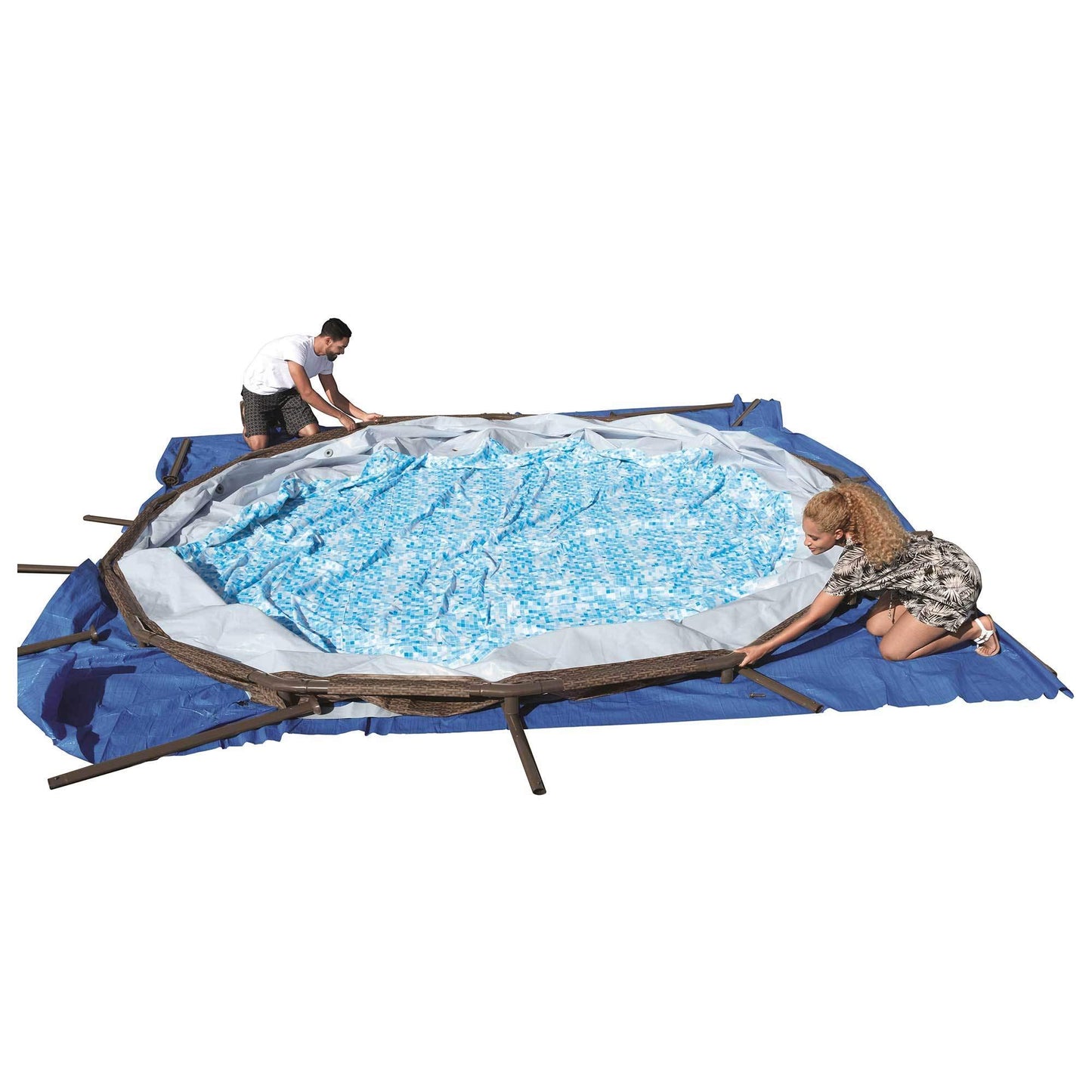 Bestway Power Steel 14 Foot x 42 Inch Round Above Ground Outdoor Backyard Swimming Pool Set with Filter Pump, Ladder, and Pool Cover 14' x 42" Gray