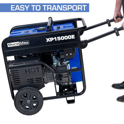 DuroMax XP15000E Générateur portable à gaz - 15 000 W - Démarrage électrique - Sauvegarde domestique et prêt pour camping-car - Approuvé par 50 États - Bleu/noir - 15 000 W 