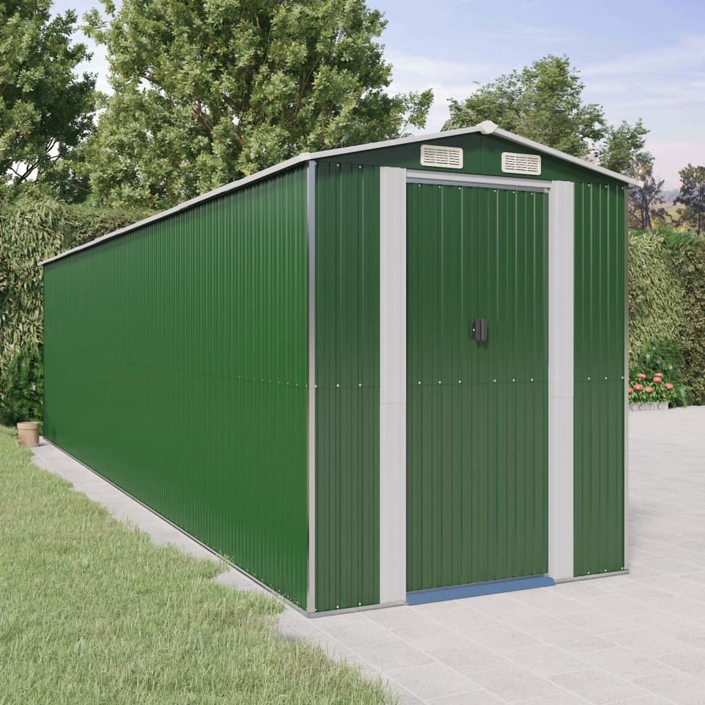 GOLINPEILO Outdoor Garden Shed with Sliding Doors and Vents Galvanized Steel Outdoor Tool Shed Pool Supplies Organizer Outside Shed for Yard Backyard Lawn Mower, Green 75.6"x303.9"x87.8" 75.6"x303.9"x87.8"