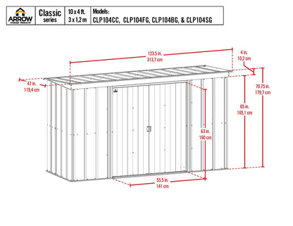 Arrow Shed Classic 10' x 4' Abri de rangement extérieur cadenassable en acier Charbon de bois 10' x 4' 