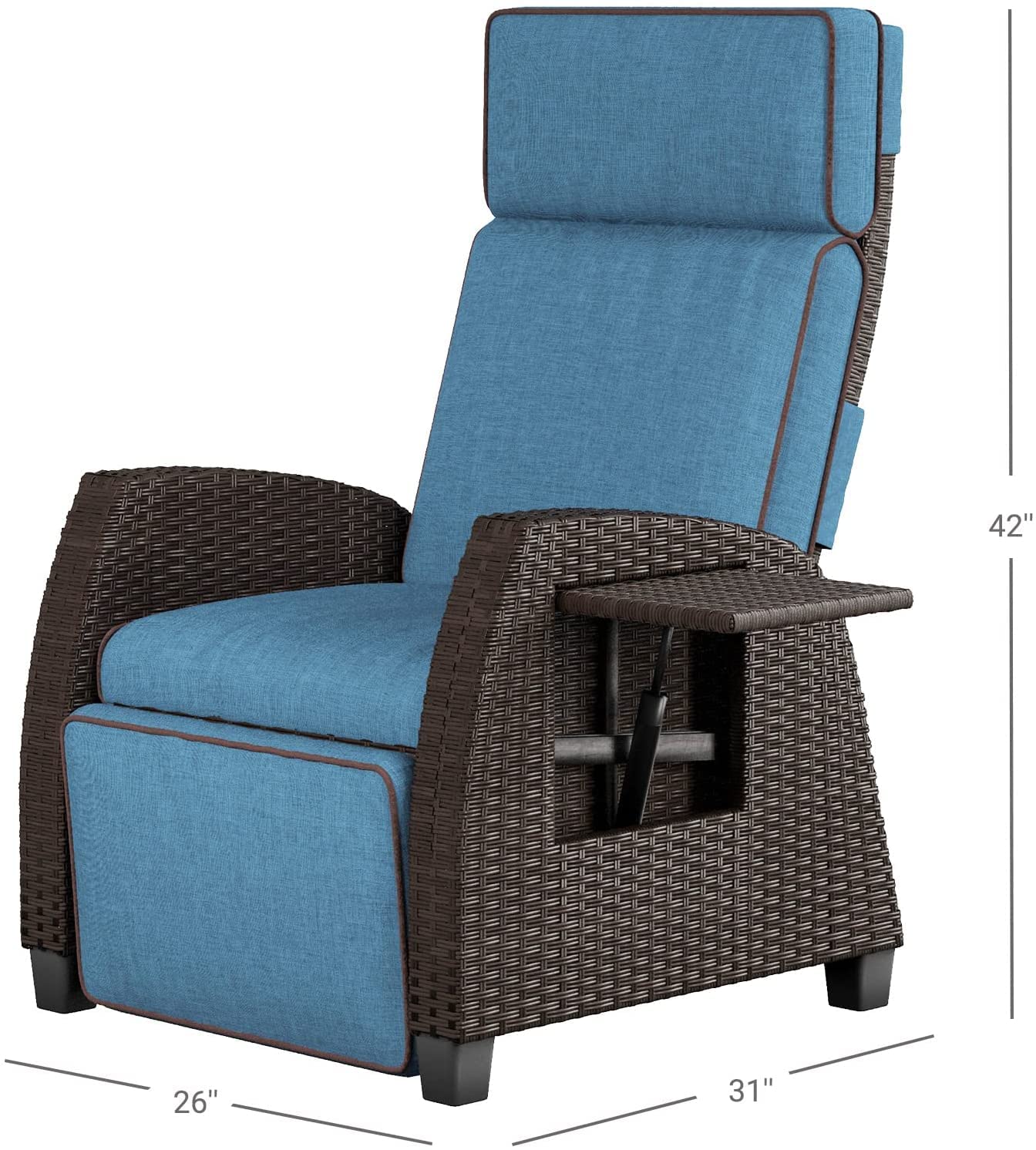 Grand patio Outdoor Recliners Set of 2 Patio Recliner Chair, All-Weather Wicker Reclining Patio Chairs, Flip-up Side Table, Recliner Chair, Peacock Blue Peacock Blue 2pcs 2 PCS