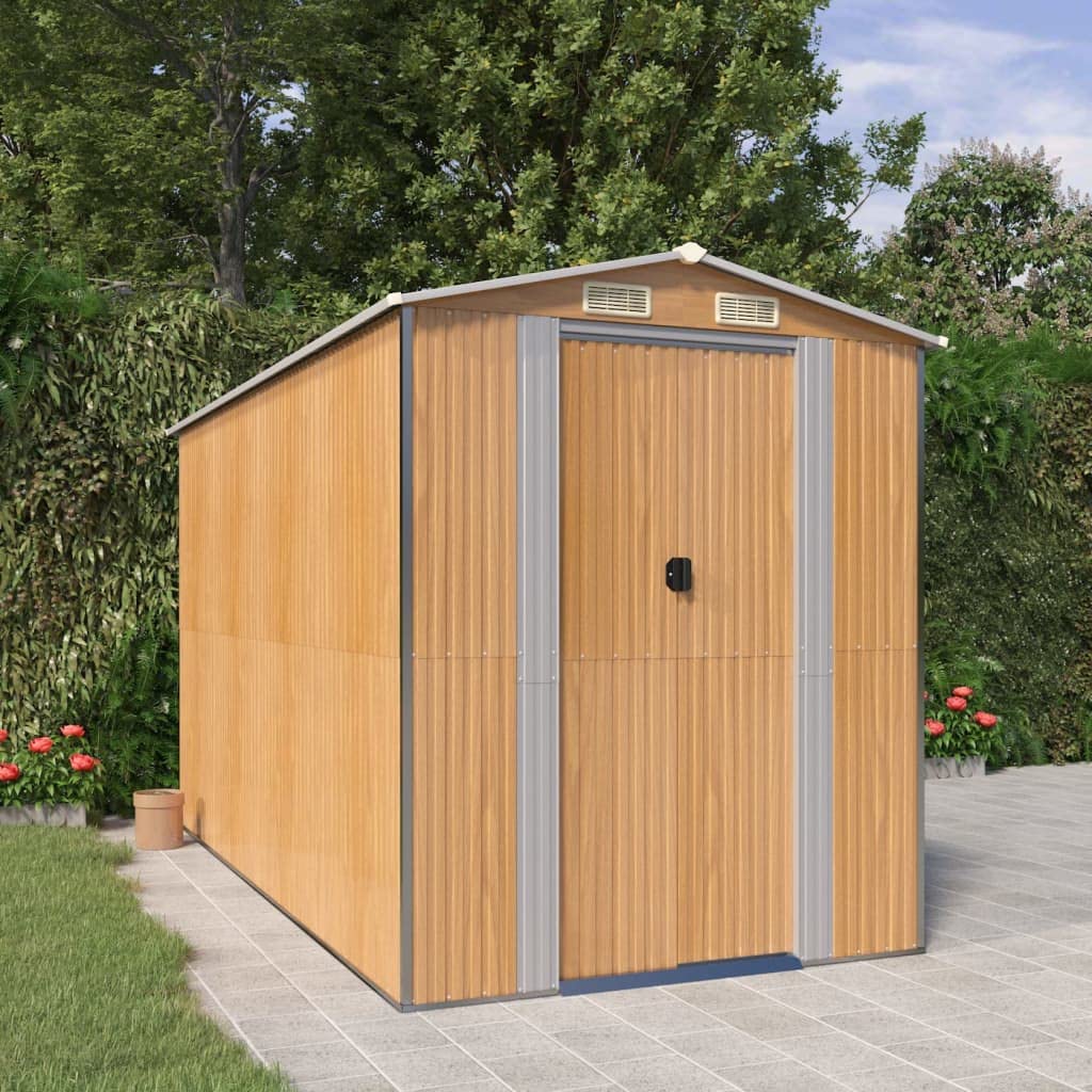 GOLINPEILO Abri de jardin extérieur en métal, grand hangar à outils utilitaire en acier, abri de jardin en acier avec doubles portes coulissantes, rangement utilitaire et outils, marron clair 75,6"x140,6"x87,8" 75,6"x140,6"x87,8" 