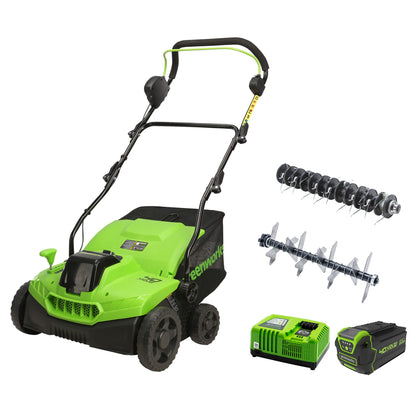 Déchaumeur/scarificateur Greenworks 40 V (2 en 1), batterie USB 5 Ah et chargeur rapide inclus, déchaumeur/scarificateur DT40B510 40 V (5,0 Ah) 