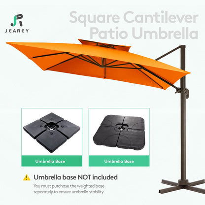 Parasol de patio carré en porte-à-faux 11 pieds orange corail 