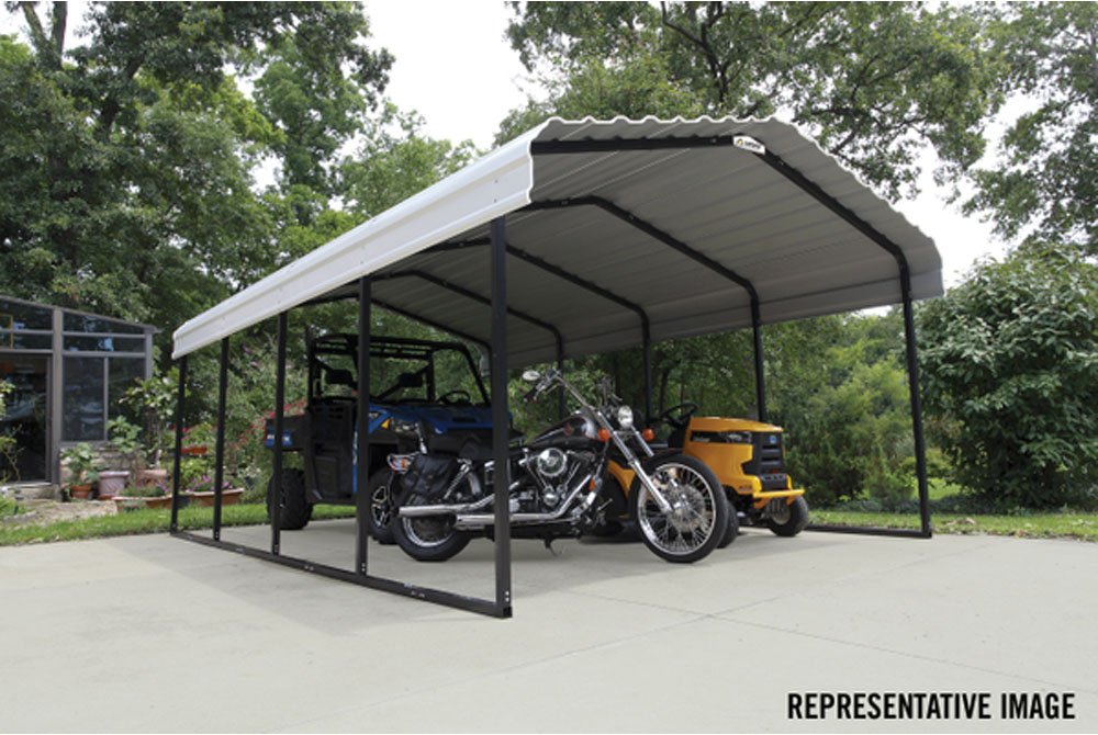 Arrow Shed CPH122907 29-Gauge Carport with Galvanized Steel Roof Panels, 12' x 29' x 7', Eggshell