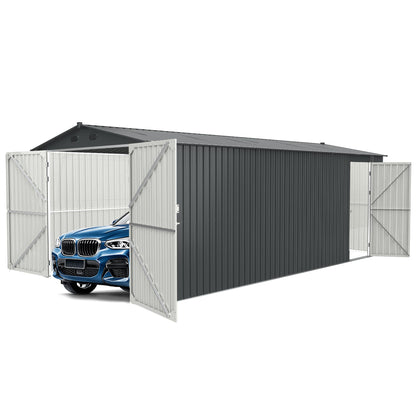 Chery Industrial 20'x10' Outdoor Storage Shed Galvanized Steel, Garden Shed with 4 Vents & Double Sliding Door, Utility Tool Shed Storage House for Backyard, Patio, Lawn(Dark Cool Grey) 20x10FT(Dark Cold Grey)