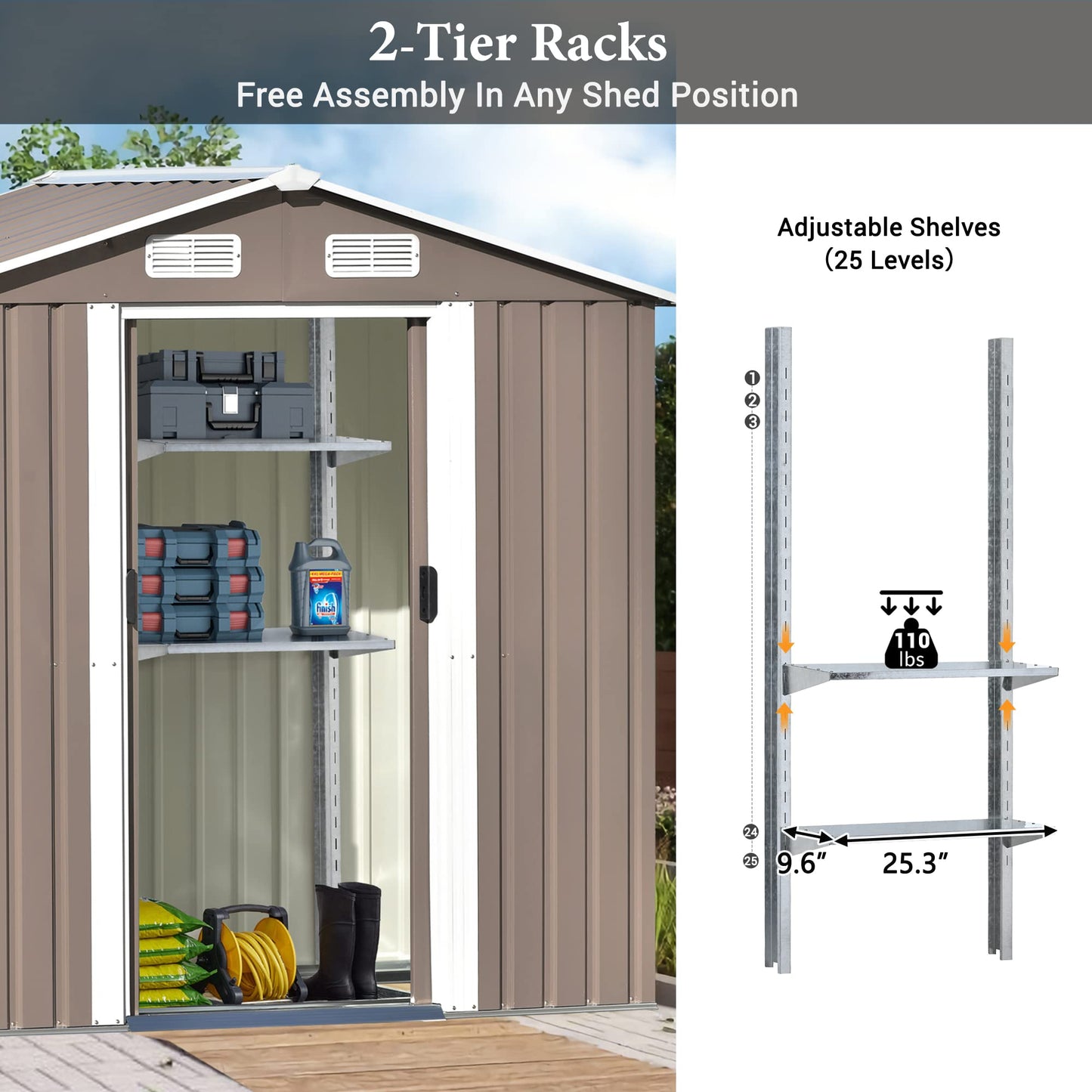 Evedy Metal Storage Shed Organizer,Patio 6ft x4ft Bike Shed Garden Shed, Metal Storage Shed with Adjustable Shelf &Lockable Door,Tool Cabinet with Vents and Foundation for Backyard,Lawn,Garden,Brown 6ft x4ft Outdoor Storage Brown A