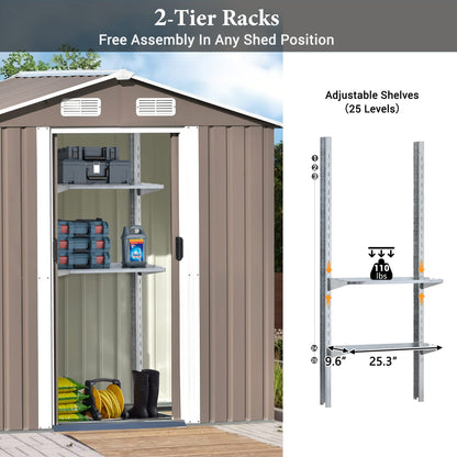 Evedy Metal Storage Shed Organizer,Patio 6ft x4ft Bike Shed Garden Shed, Metal Storage Shed with Adjustable Shelf &Lockable Door,Tool Cabinet with Vents and Foundation for Backyard,Lawn,Garden,Brown 6ft x4ft Outdoor Storage Brown A