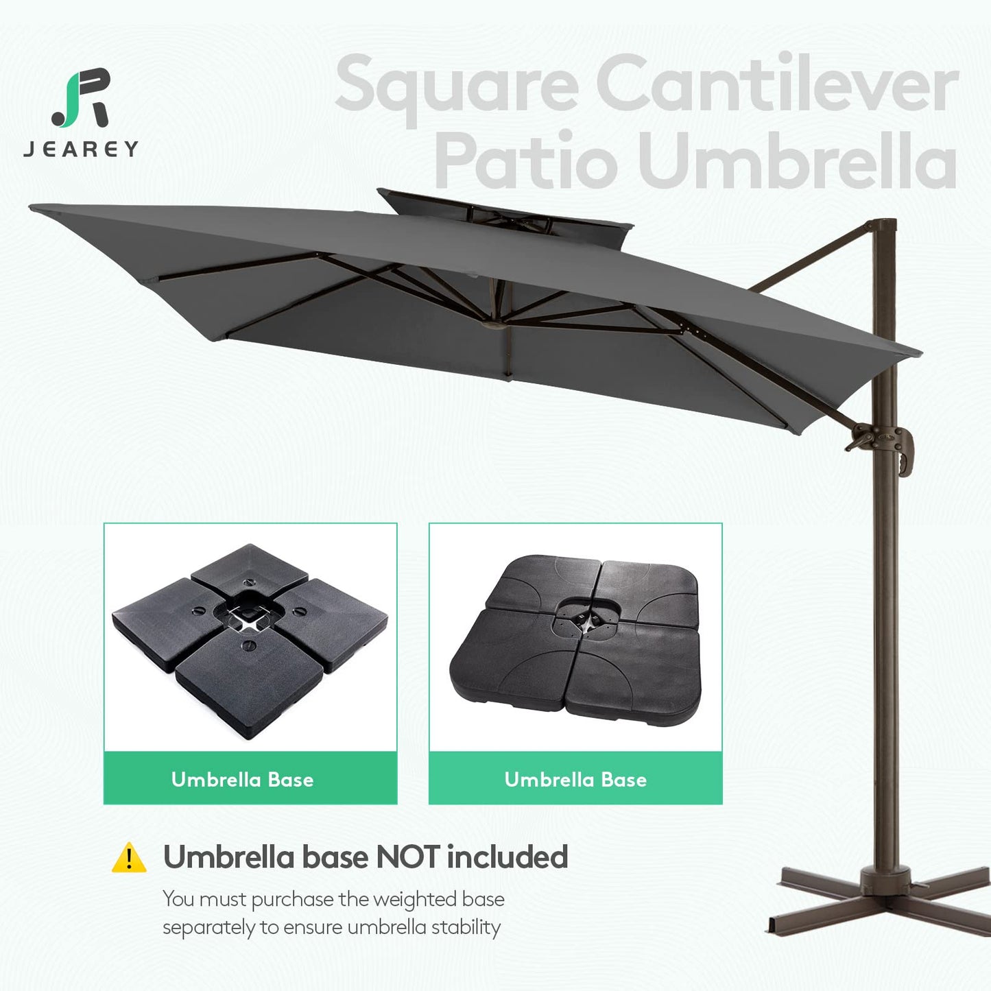 Parasol de patio carré en porte-à-faux 12PI GRIS 