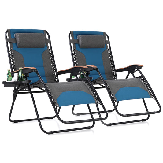 PHI VILLA Oversize XL Padded Zero Gravity Lounge Chair Family Lovers Pack with Wide Armrest Foldable Recliner, Set of 2, Support 400 LBS (Green Blue) Green Blue-oversized 2-Pack