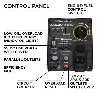 Westinghouse Outdoor Power Equipment 2200 Peak Watt Super Quiet & Lightweight Portable Inverter Generator - iGen2200