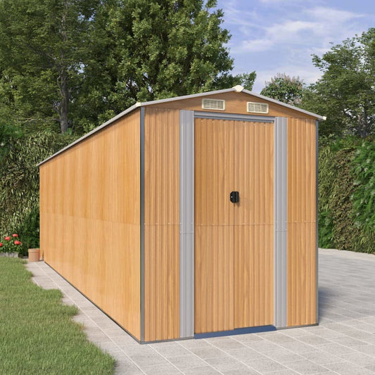 GOLINPEILO Abri de jardin extérieur en métal, grand hangar à outils utilitaire en acier, abri de jardin en acier avec doubles portes coulissantes, rangement utilitaire et outils, marron clair 75,6"x271,3"x87,8" 75,6"x271,3"x87,8" 