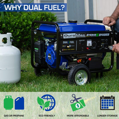 DuroMax XP4400EH Dual Fuel Portable Generator-4400 Watt Gas or Propane Powered with Electric Start