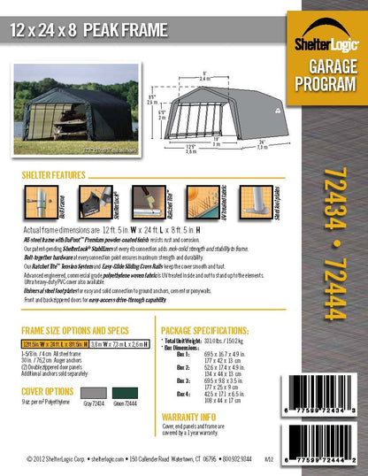 ShelterLogic 72434 Gris 12'x24'x8' Abri de style pic 12'x24'x8' Gris 