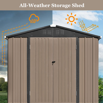 LZ LEISURE ZONE Patio 8'x6' Outdoor Storage Shed Kit,Bike Shed Garden Shed ,Metal Storage Shed with Lockable Doors, Tool Cabinet with Vents and Foundation Frame for Backyard, Lawn, Garden, Brown 8ftx6ft