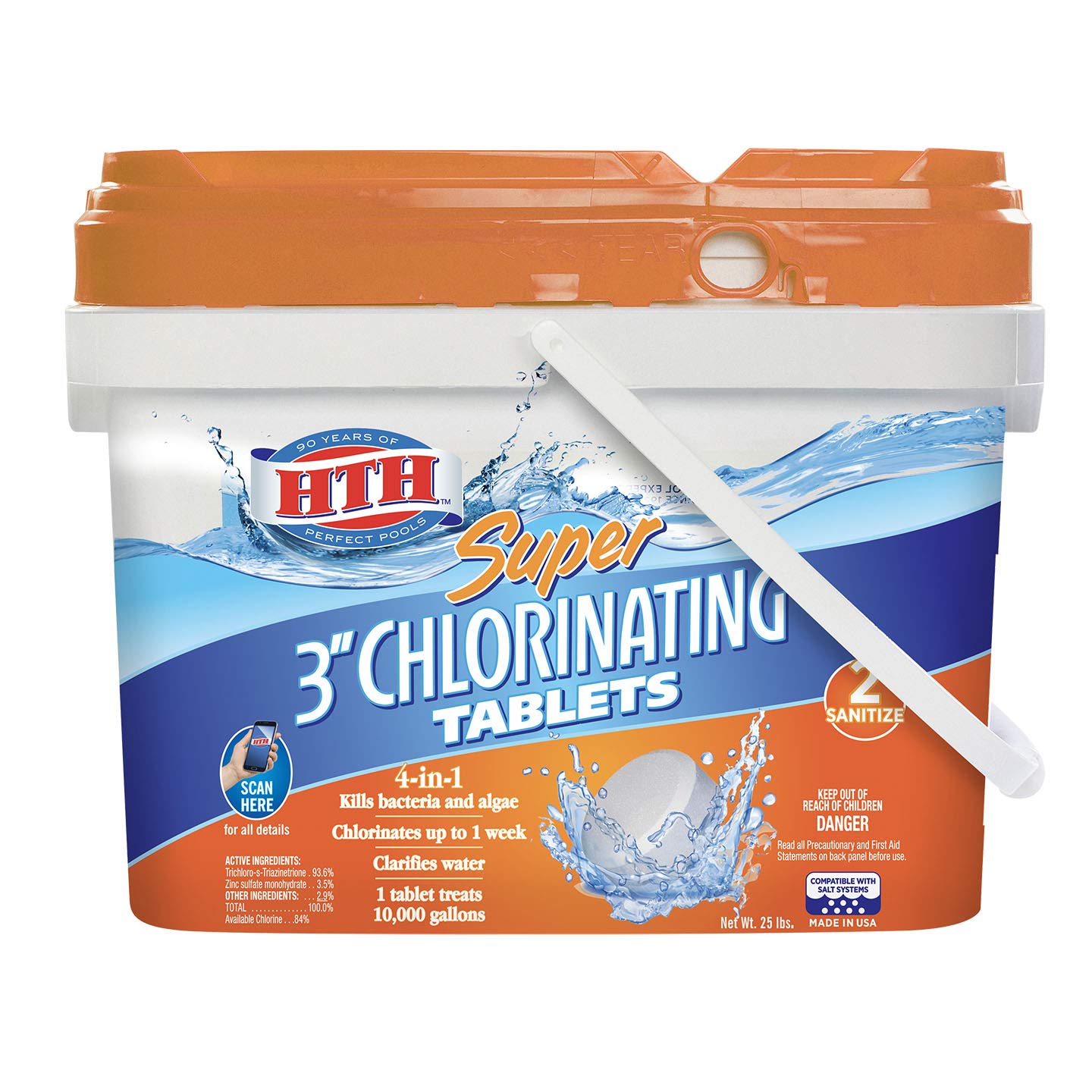 HTH 42034 Super 3" Chlorinating Tablets for Swimming Pools, 25 lbs