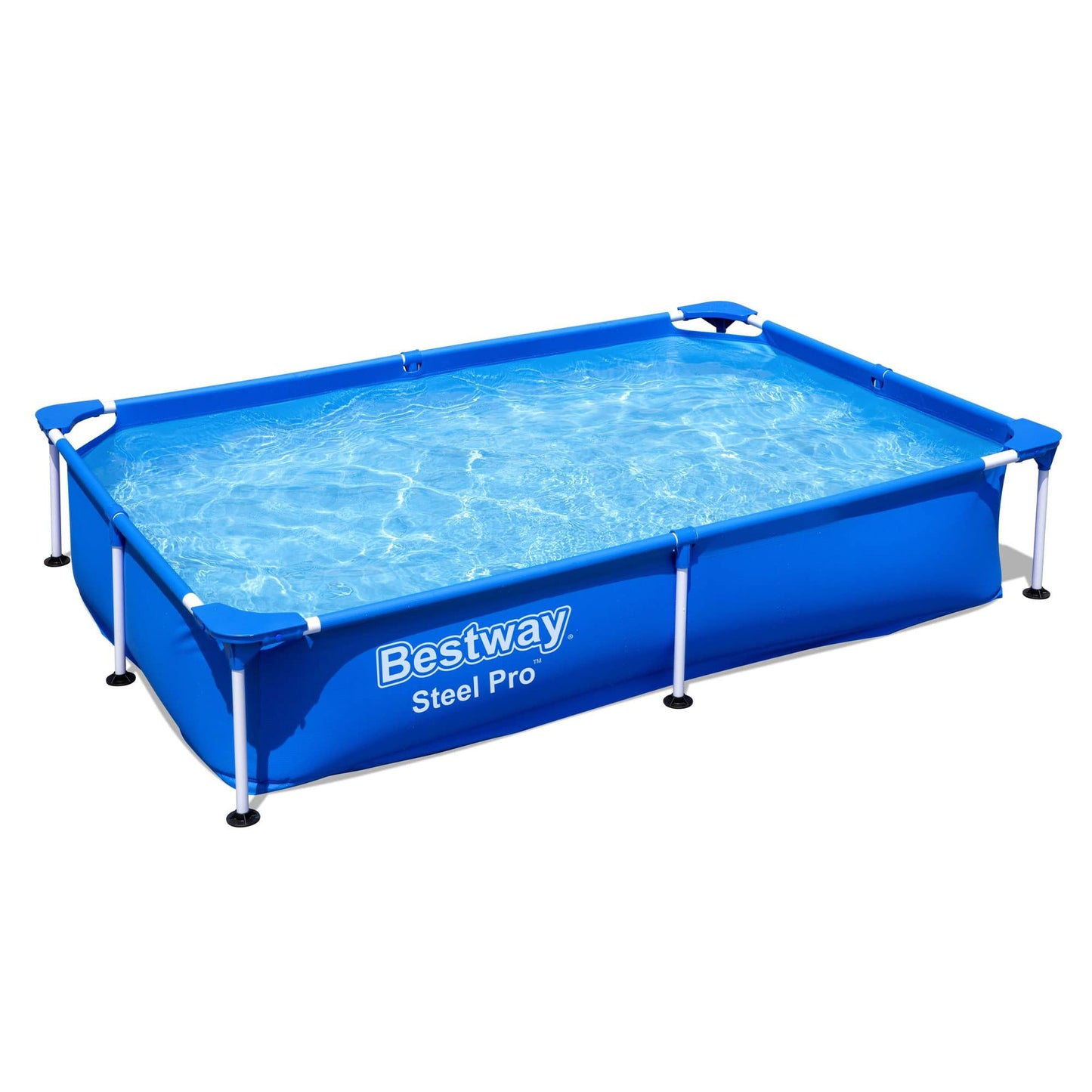 Bestway Steel Pro 87 Inch x 59 Inch x 17 Inch Rectangular Metal Frame Above Ground Outdoor Backyard Swimming Pool, Blue (Pool Only) 7.25' x 4.9' x 17"