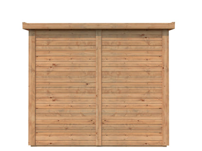 Leisure Season Urbano Kit d'abri de jardin moderne résistant aux intempéries avec sol, portes, fenêtres en plexiglas, toit en pente – Kit d'abri de jardin en bois d'épicéa nordique – Marron moyen, 2,4 x 1,8 m (URB8X69135) 