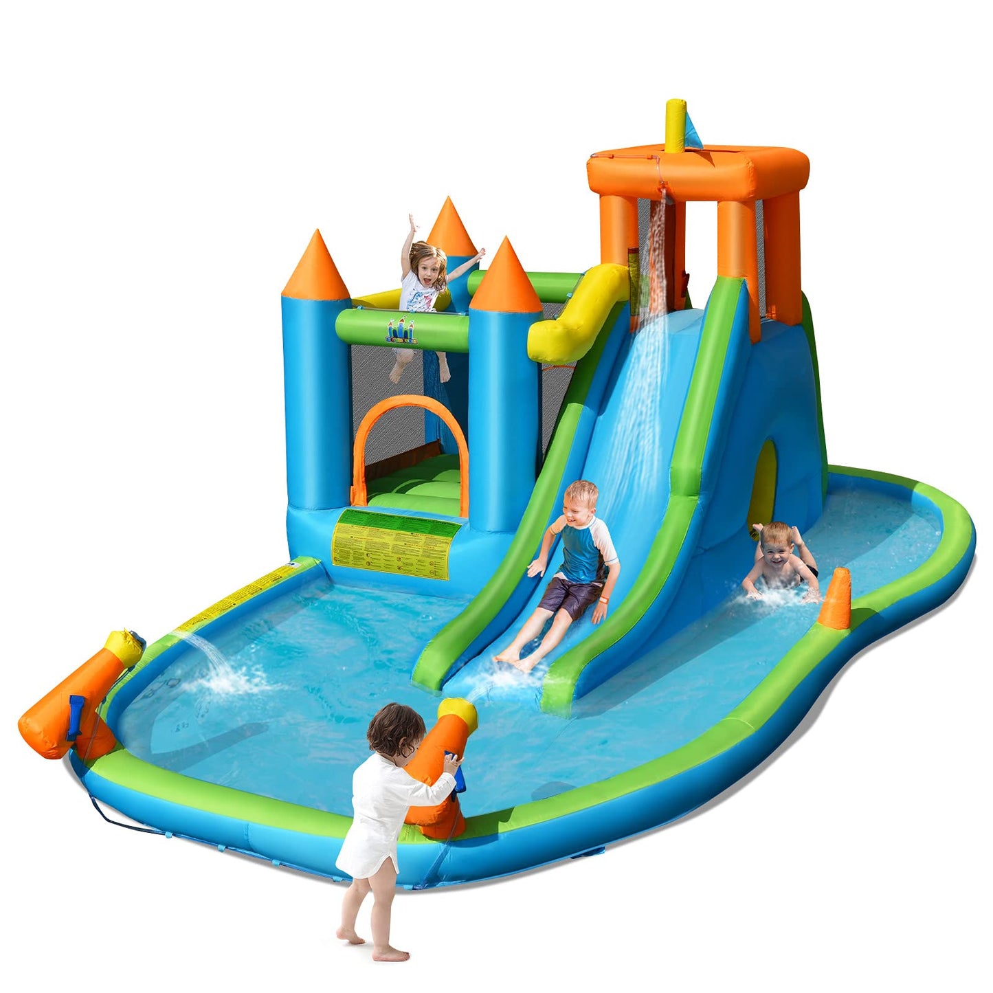 BOUNTECH Inflatable Water Slide, 8 in 1 Giant Waterslide Park Bounce House for Kids Backyard Outdoor Fun w/Splash Pool, Climbing, Blow up Water Slides Inflatables for Kids and Adults Party Gifts Without Air Blower