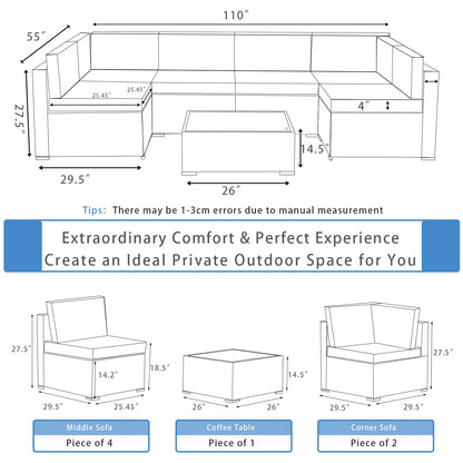 ALAULM Ensembles de meubles de patio extérieur 7 pièces, canapé sectionnel de patio - Bleu foncé 