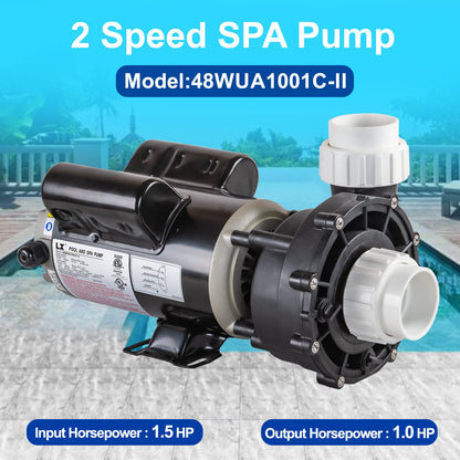 Pompe SPA LINGXIAO, pompe SPA 2 vitesses pour bain à remous - Pompe SPA 1.5HP LX, 115V, port 2 ", cadre 48 - (modèle : 48WUA1001C-II)