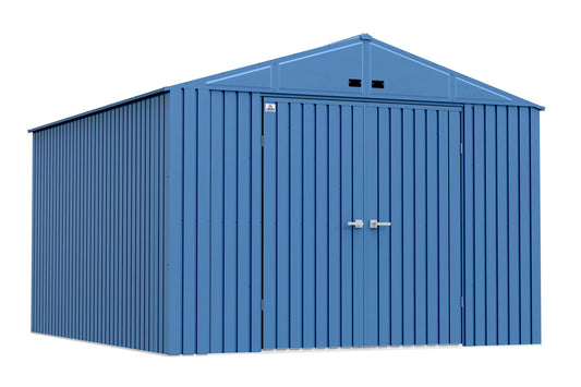 Arrow Shed Elite Abri de rangement extérieur verrouillable en acier avec toit à pignon de 10' x 12', bleu gris 