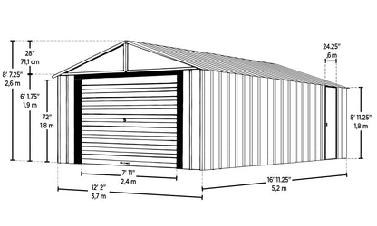 Arrow Shed Hangar préfabriqué avec murs extra hauts en acier galvanisé pour garage Murryhill 12' x 17', 12' x 17', gris flûte 