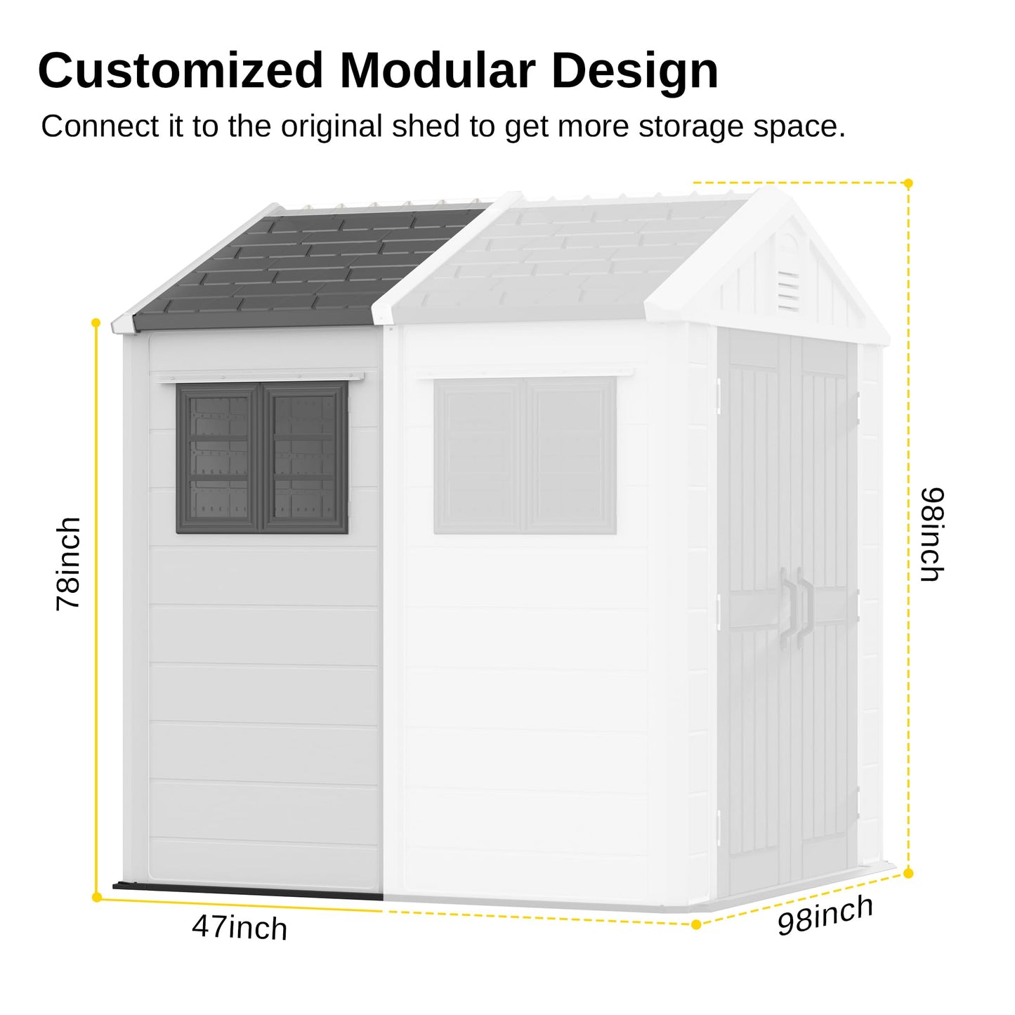 EAST OAK Modular Connector for Outdoor Storage Shed Kit 7×4×8.2 FT, Additional Storage Space for Garden, Patio, Backyard 7×4×8.19 FT