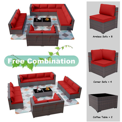 ALAULM 14 Pieces Outdoor Patio Furniture Set Sectional Sofa Sets - Red