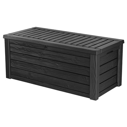 Keter Westwood Boîte de rangement d'extérieur en résine de 150 gallons pour meubles de patio, jouets de piscine et outils de jardin avec banc, gris foncé (lot de 2) 