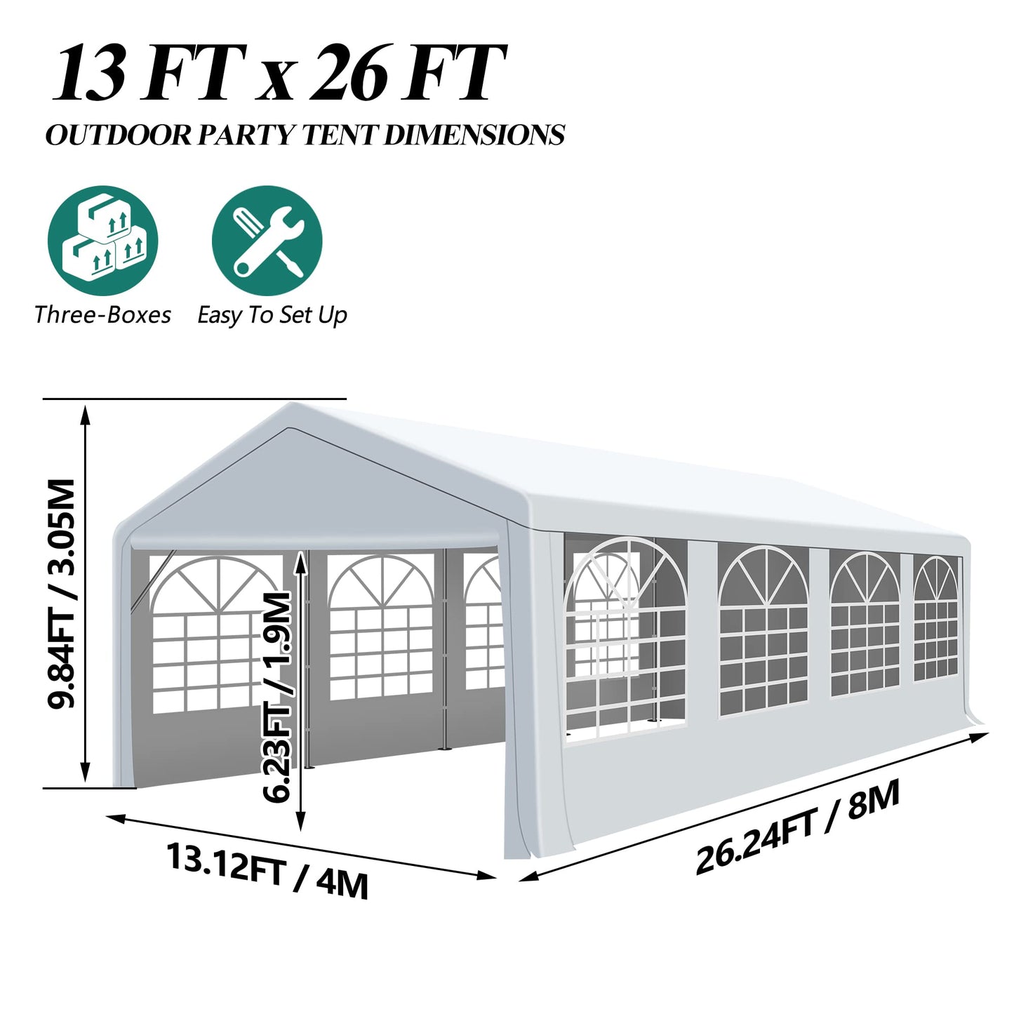 GARTOO 13' x 26' Large Heavy Duty Carport - Outdoor Wedding Party Tent Gazebo with 4 Sand Bags, Storage Shelter Canopy for Car, Boat, Truck, Auto, Motorcycle 13' x 26'