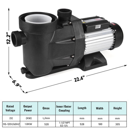 Pompe de piscine Seeutek 2,5 HP pour piscine hors sol, 8880 GPH 1850W Pompes de piscine hors sol puissantes avec panier à crépine. 2.5HP 