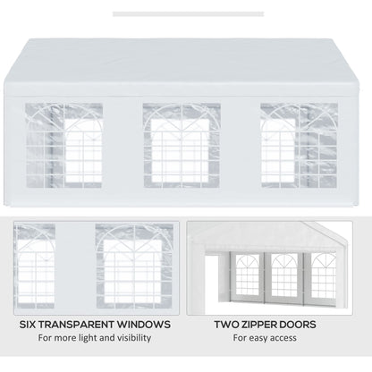 Outsunny Tente de fête et abri de voiture robuste de 20' x 20' avec parois latérales amovibles et 2 portes, auvent extérieur, abri pare-soleil, pour fêtes, mariages, événements, barbecue, blanc 20' x 20' 