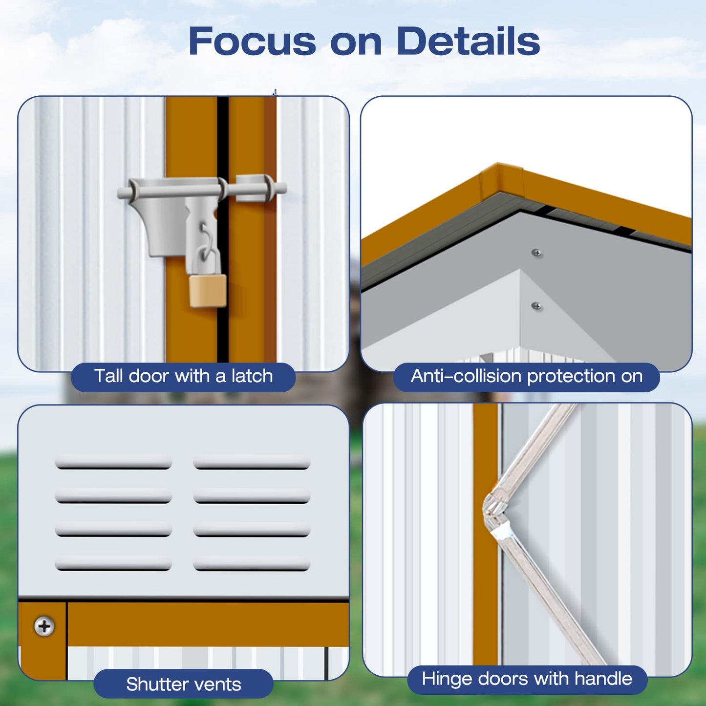 Lyromix 8' × 6' Metal Outdoor Storage Shed with Door & Lock, Waterproof Garde Storage Tool Shed with Base Frame for Backyard Patio,White-Yellow White-Yellow 8*6 FT