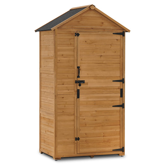 MCombo Grande armoire de rangement extérieure avec 3 étagères, abri de rangement extérieur surdimensionné pour outils avec serrure, grand abri de jardin avec sol pour jardin et terrasse (39,4 x 25,2 x 80,3 pouces) 1998 (naturel) Naturel 